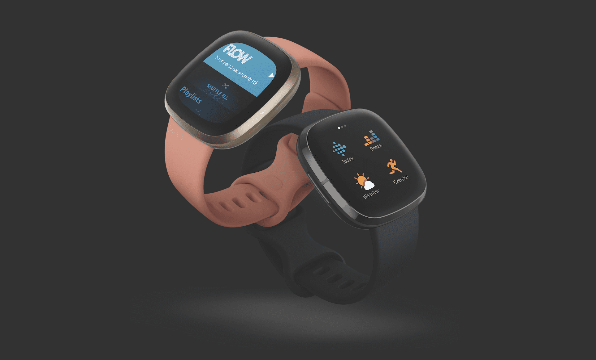 Fitbit Versa 3 Sense Render Duo Pink Clay Carbon Deezer Flo