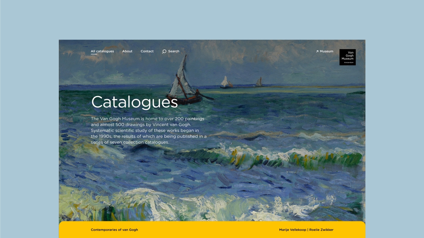 Van Gogh Collection catalogues on the website with blue background from Van Gogh's painting