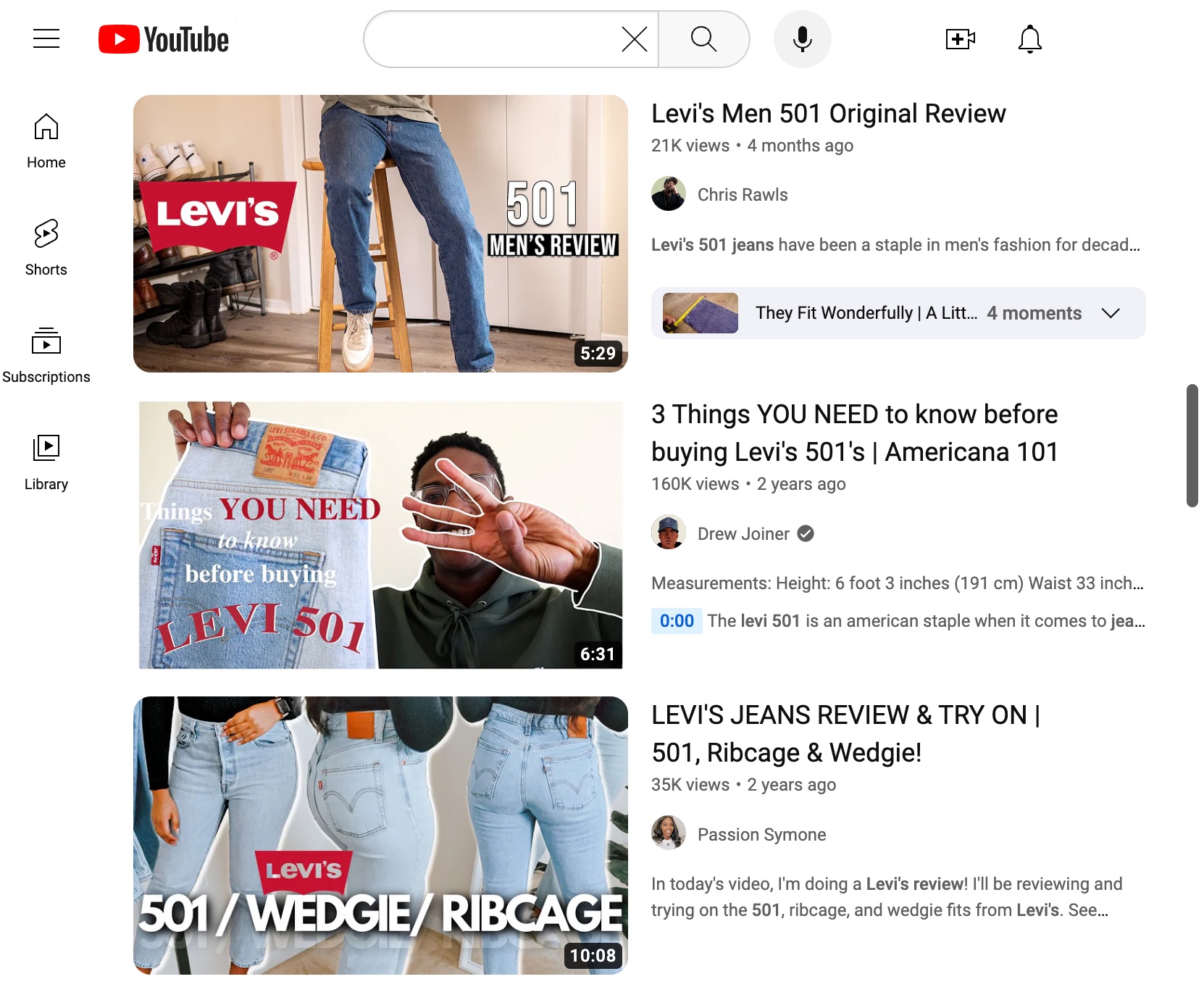 Levis reviews on YouTube