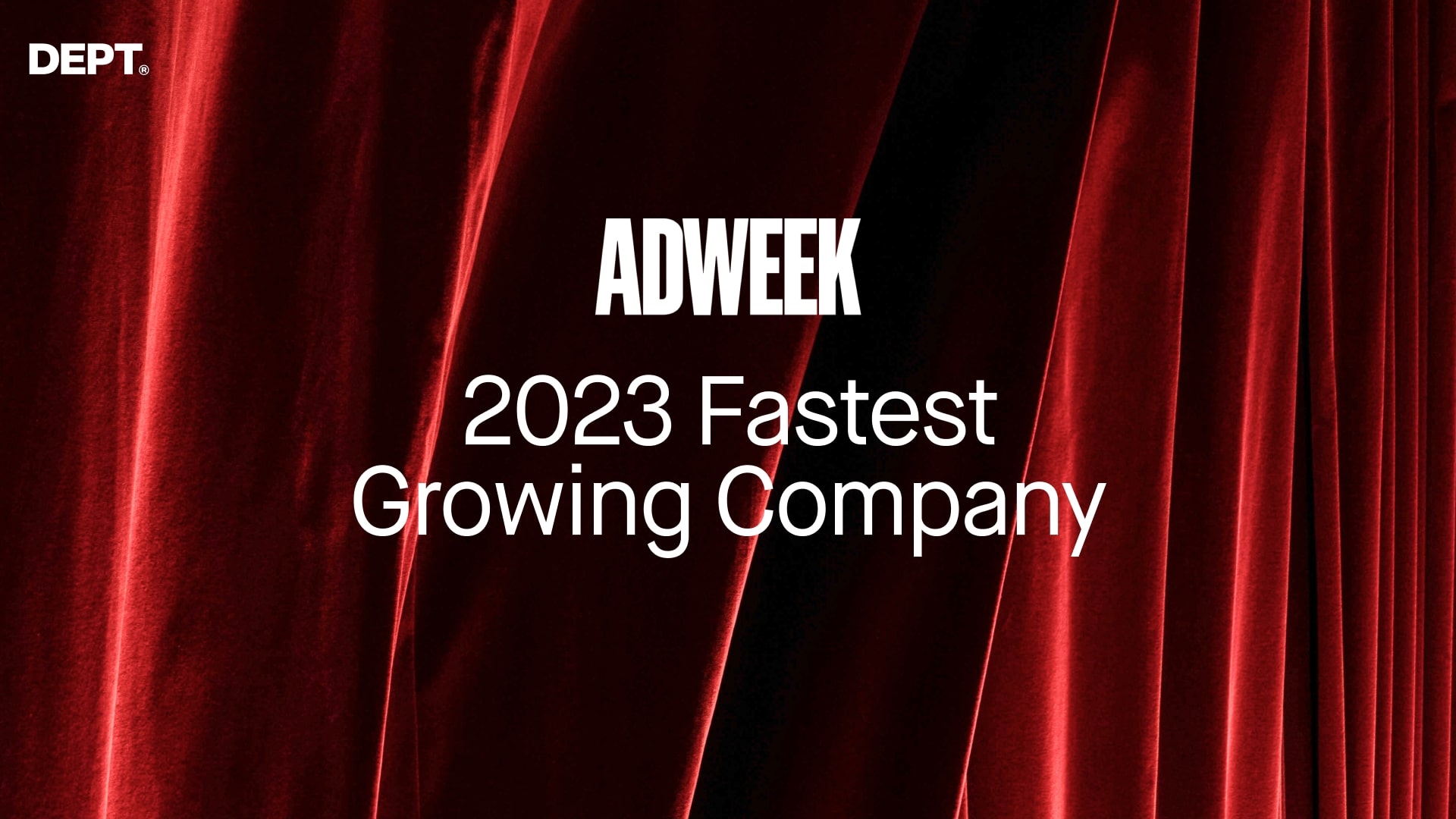 Adweek 2023 Fastest growing company text with red background