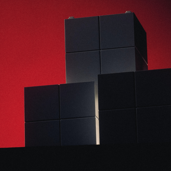 Black stacked blocks with red background