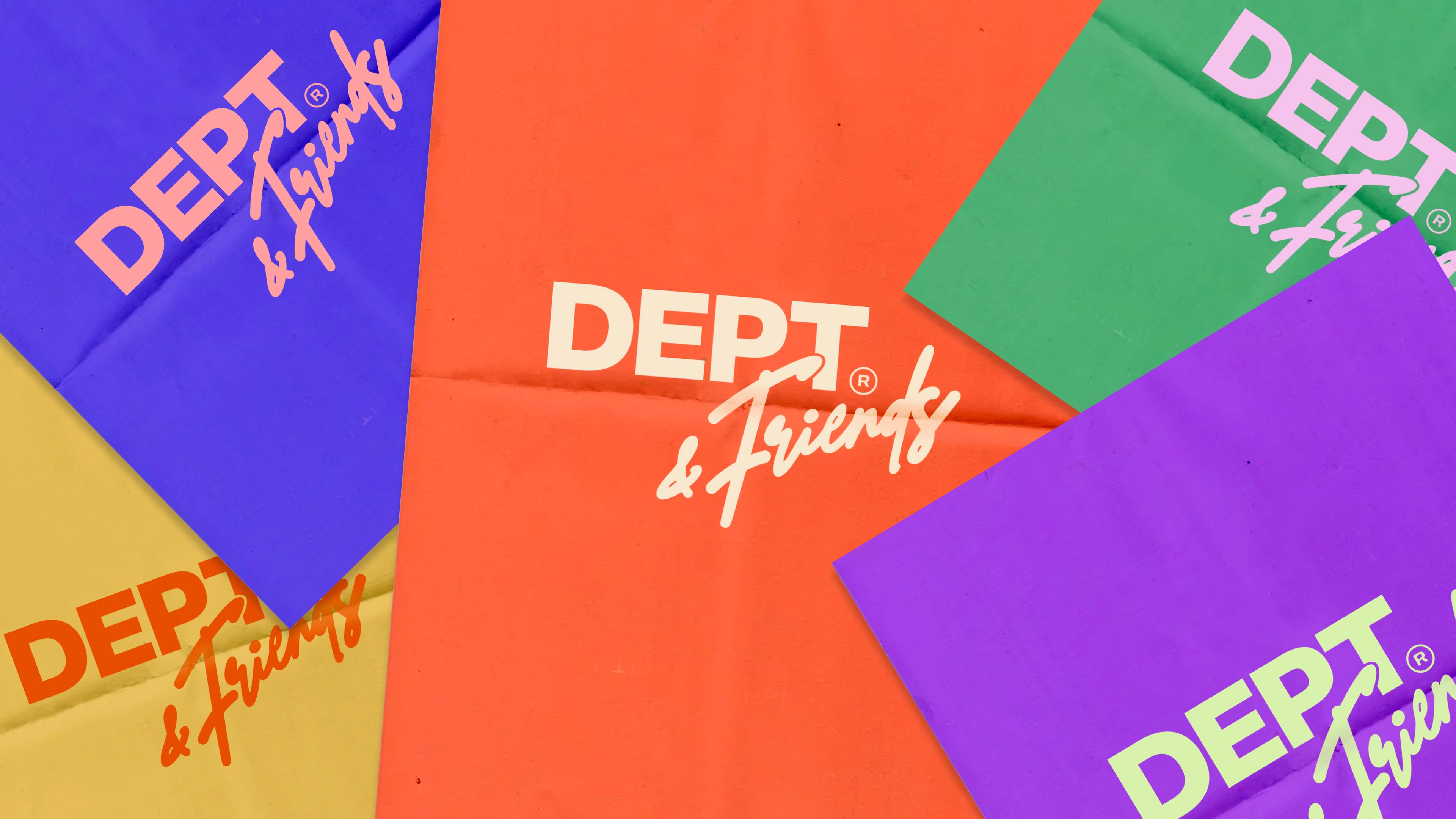 DEPT® friends written on colourful piece of papers randomly stacked over each other