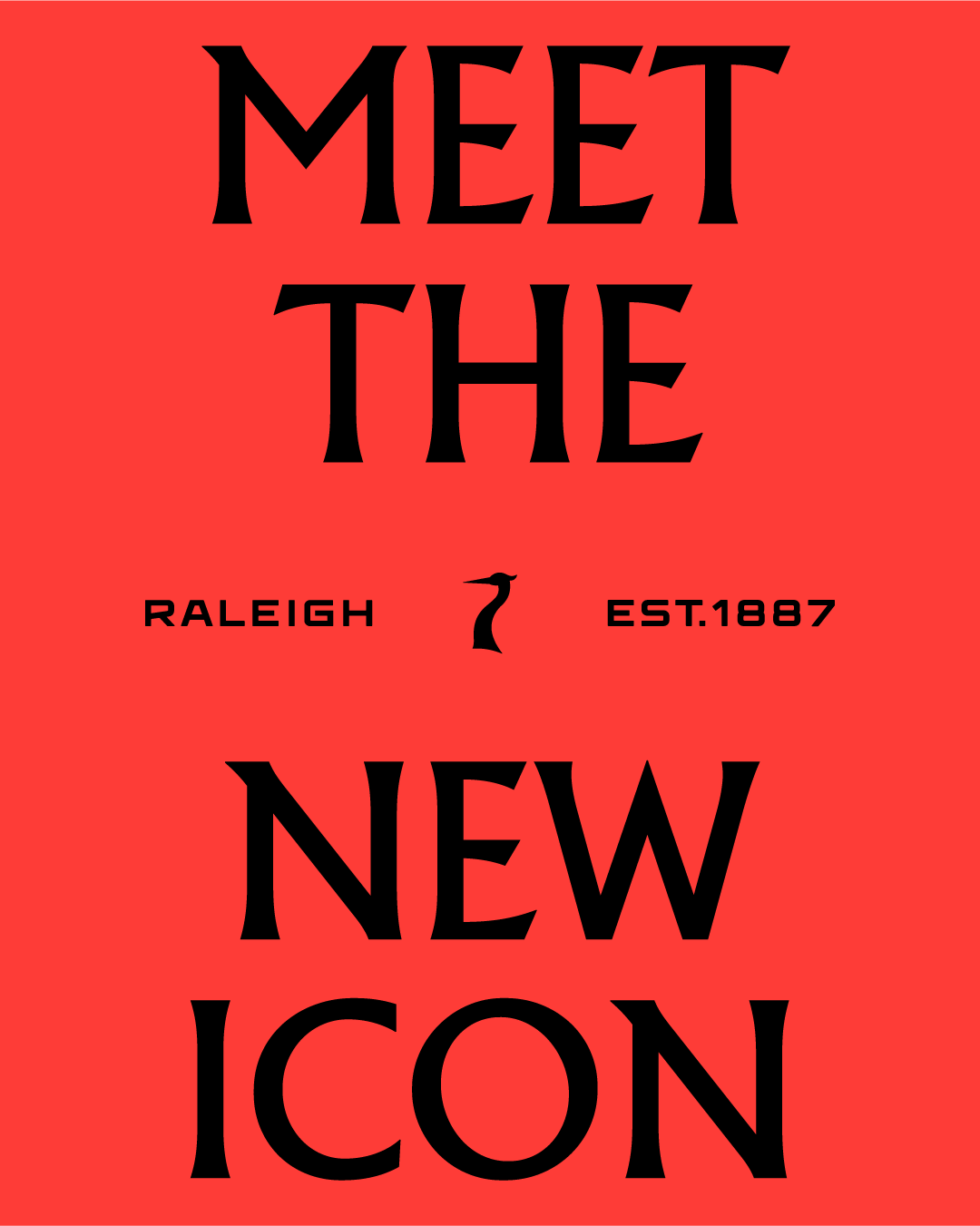 Promotional graphic for Raleigh with the text 'Meet the New Icon' on red background.
