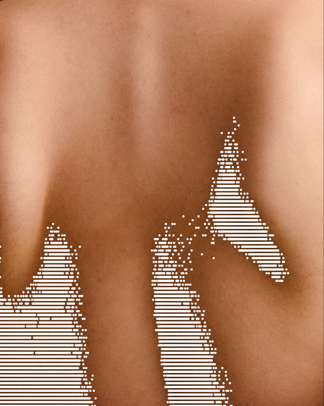 Artistic rendering of a human back with white dotted lines